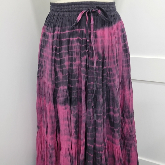 BoheeWohee Women's Cotton Gypsy Boho 4- Tiered A-Line Pleated Max Skirt Size S - Picture 4 of 11